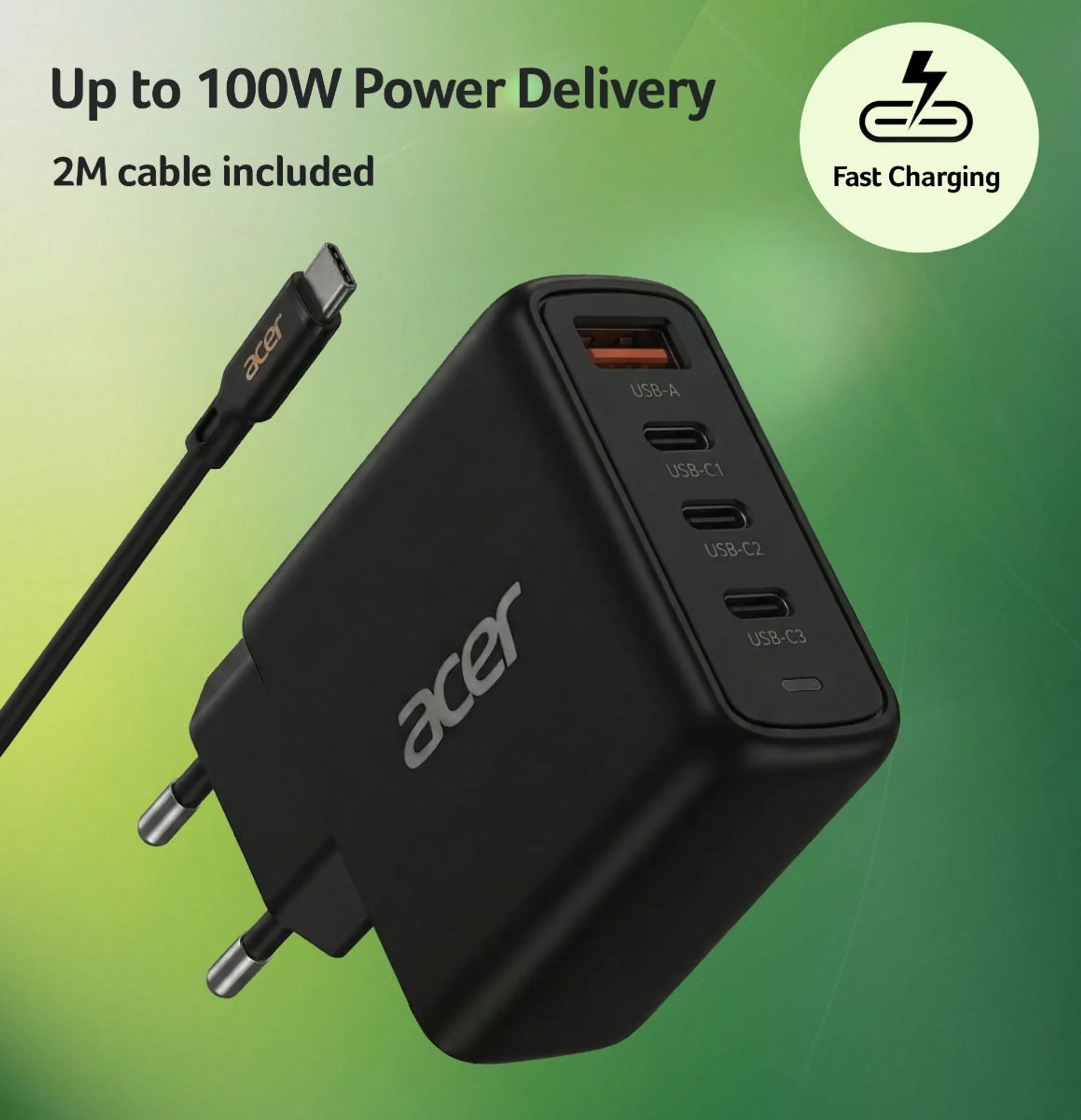 Chargeur d'ordinateur portable 100W 3x USB-C 1x USB-A
