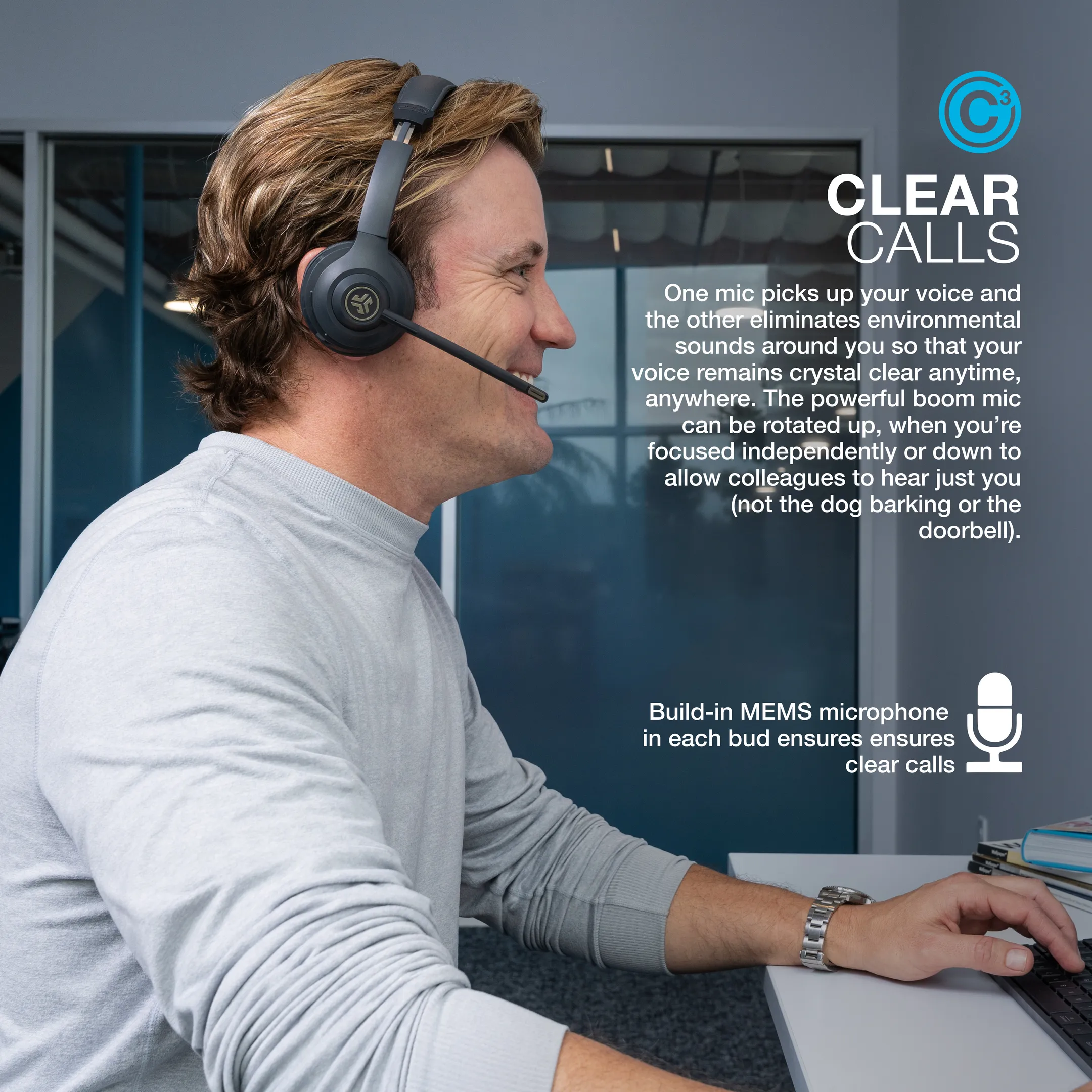 Go Work Casque avec microphone - Casque PC pour ordinateur portable et ordinateur de bureau - 55 heures d'autonomie - Noir
