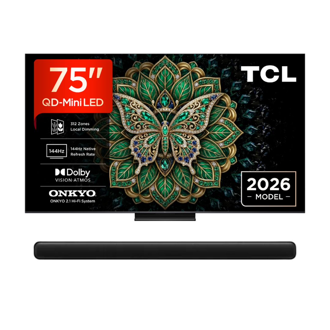 TCL Bundel - QD Mini-LED 75C69K PRO 4K TV (2026) - 75 inch + S45 Series 2.0 Dolby Atmos all-in-one soundbar S45H