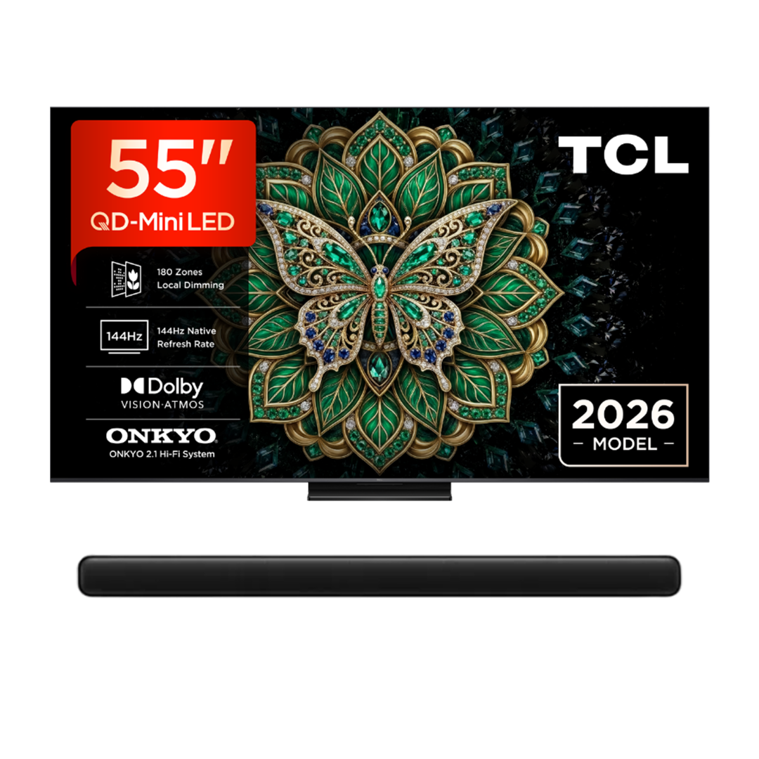 TCL Bundel - QD Mini-LED 55C69K PRO 4K TV (2026) - 55 inch + S45 Series 2.0 Dolby Atmos all-in-one soundbar S45H