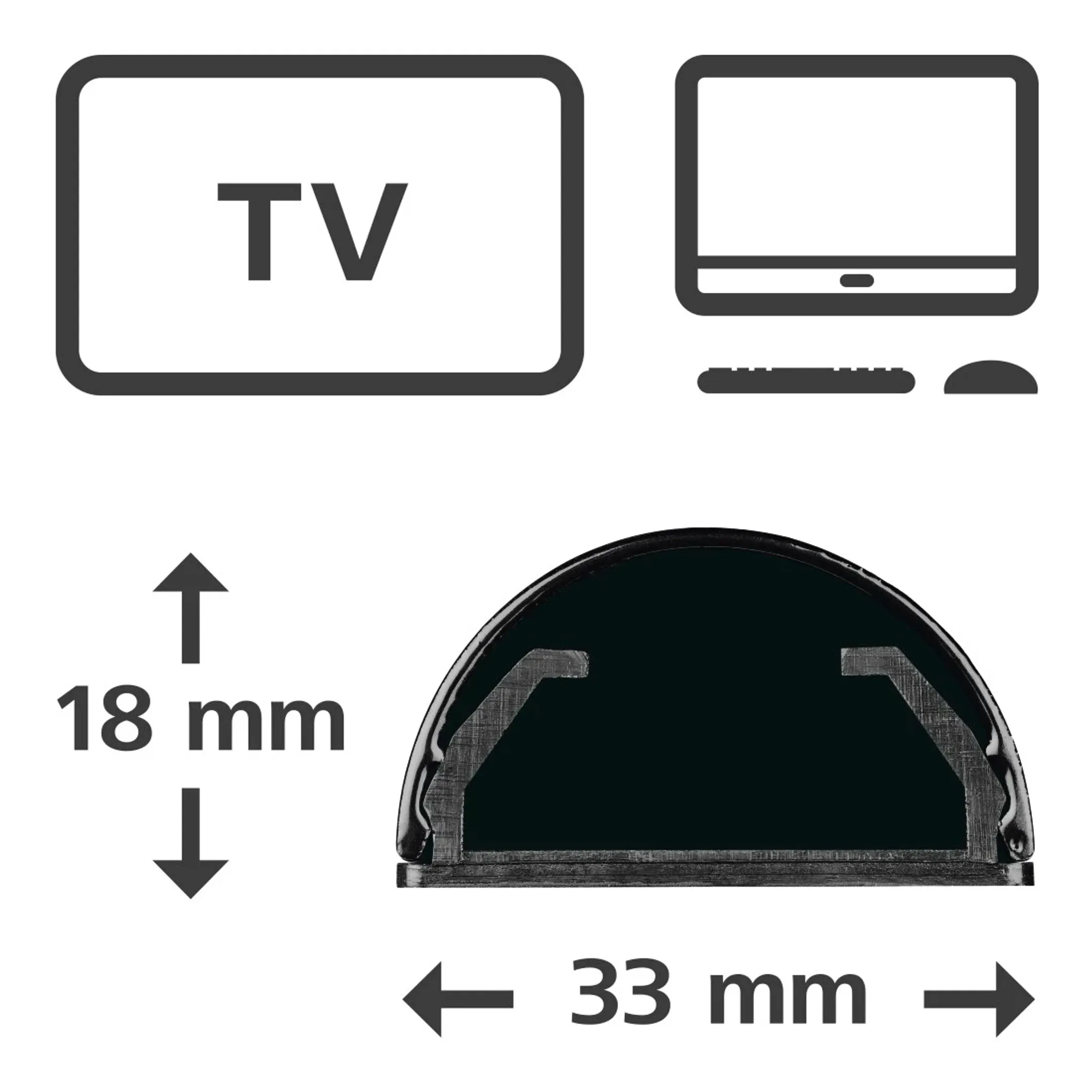 Goulotte de câbles - Aluminium - Demi-ronde - Noire - 110 cm x 3,3 cm x 1,8 cm