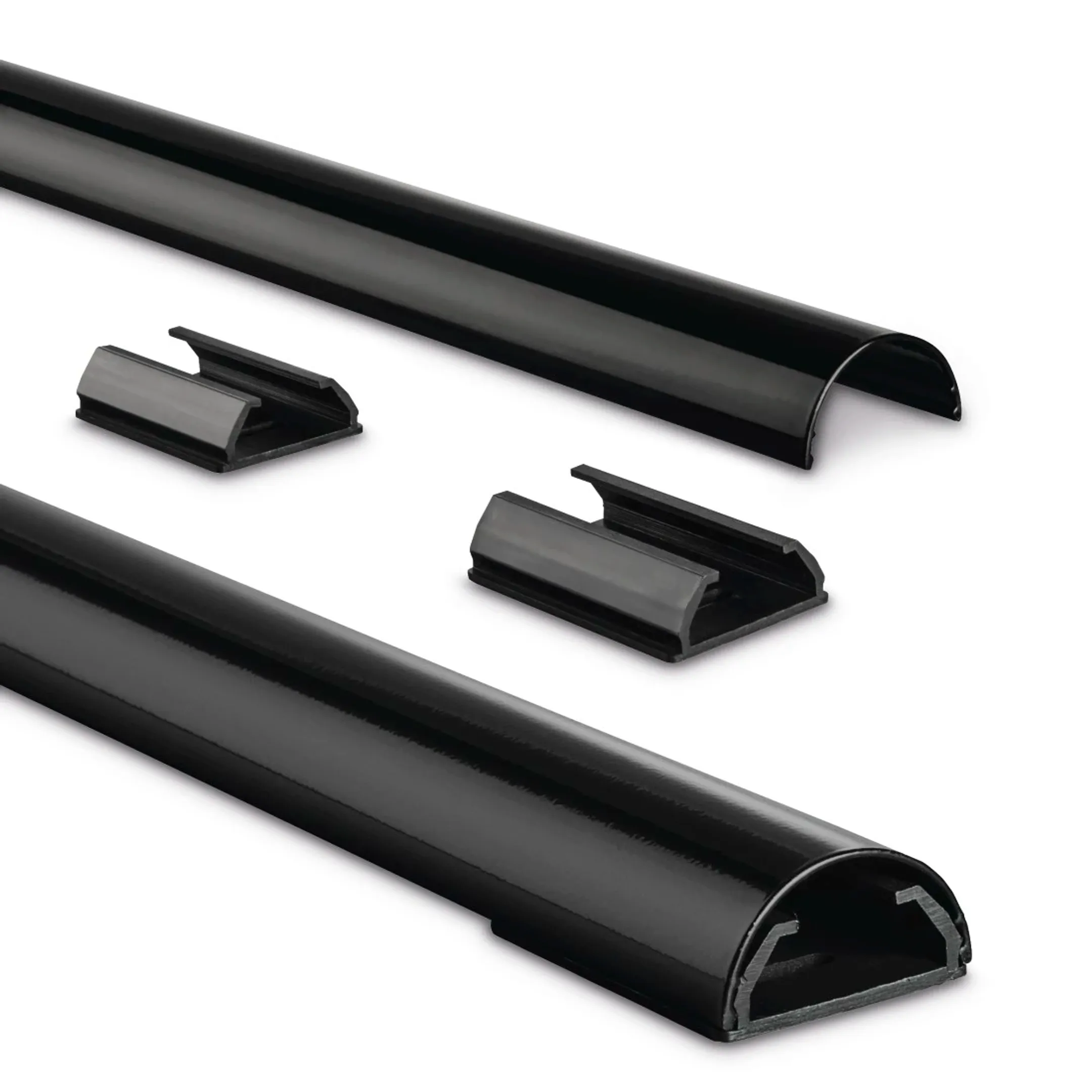 Goulotte de câbles - Aluminium - Demi-ronde - Noire - 110 cm x 3,3 cm x 1,8 cm