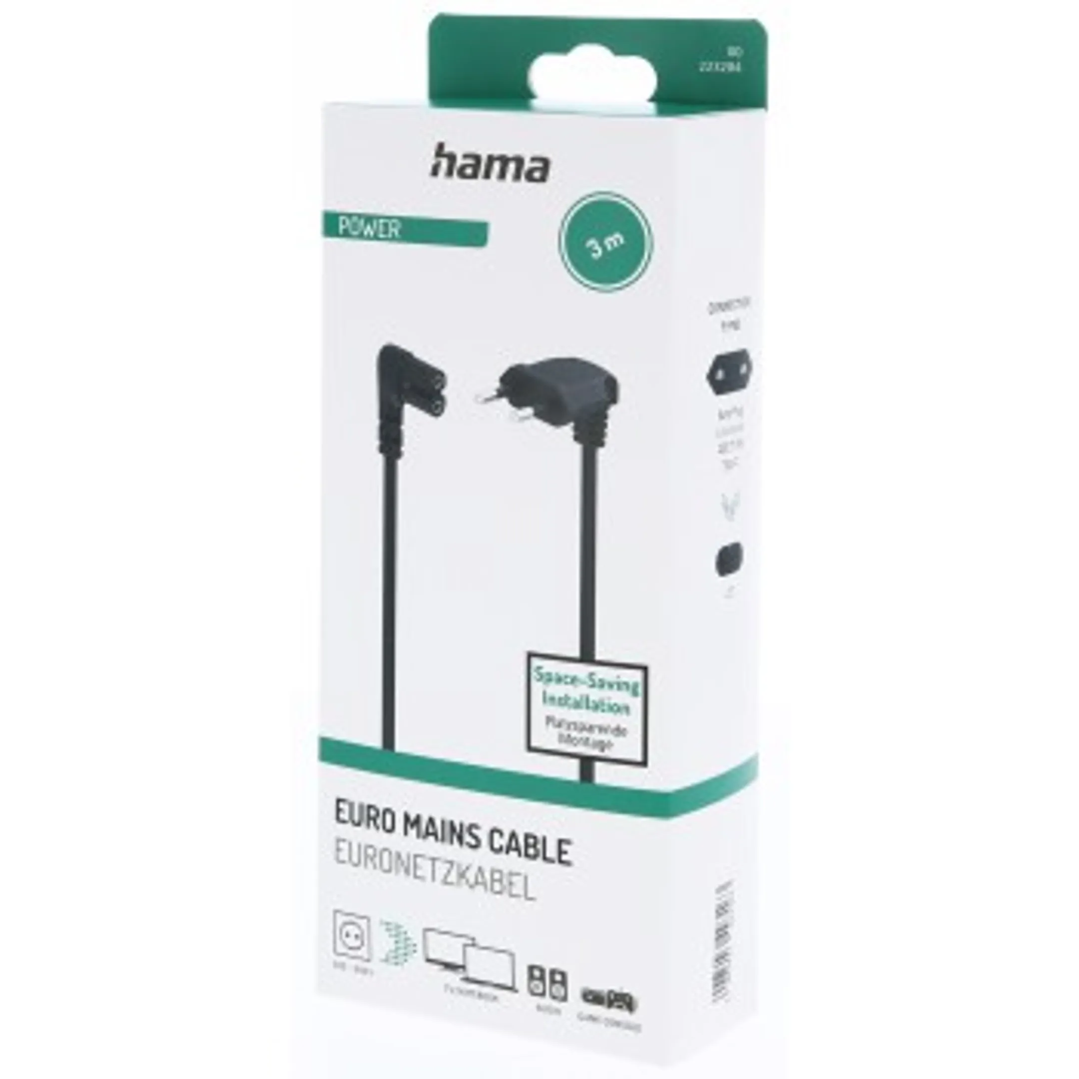 Netsnoer - 2x haaks - Zwart - 3m