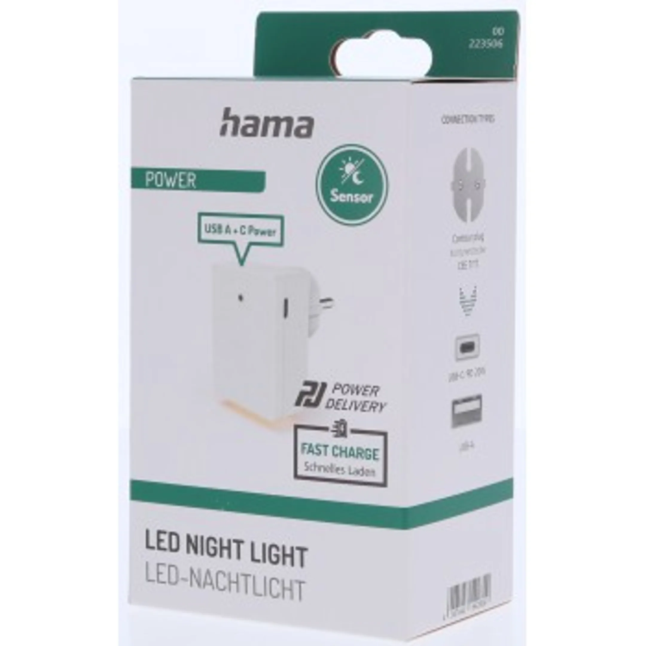 Led nachtlicht - 1x USB-A - 1x USB-C - schemersensor - Warm wit