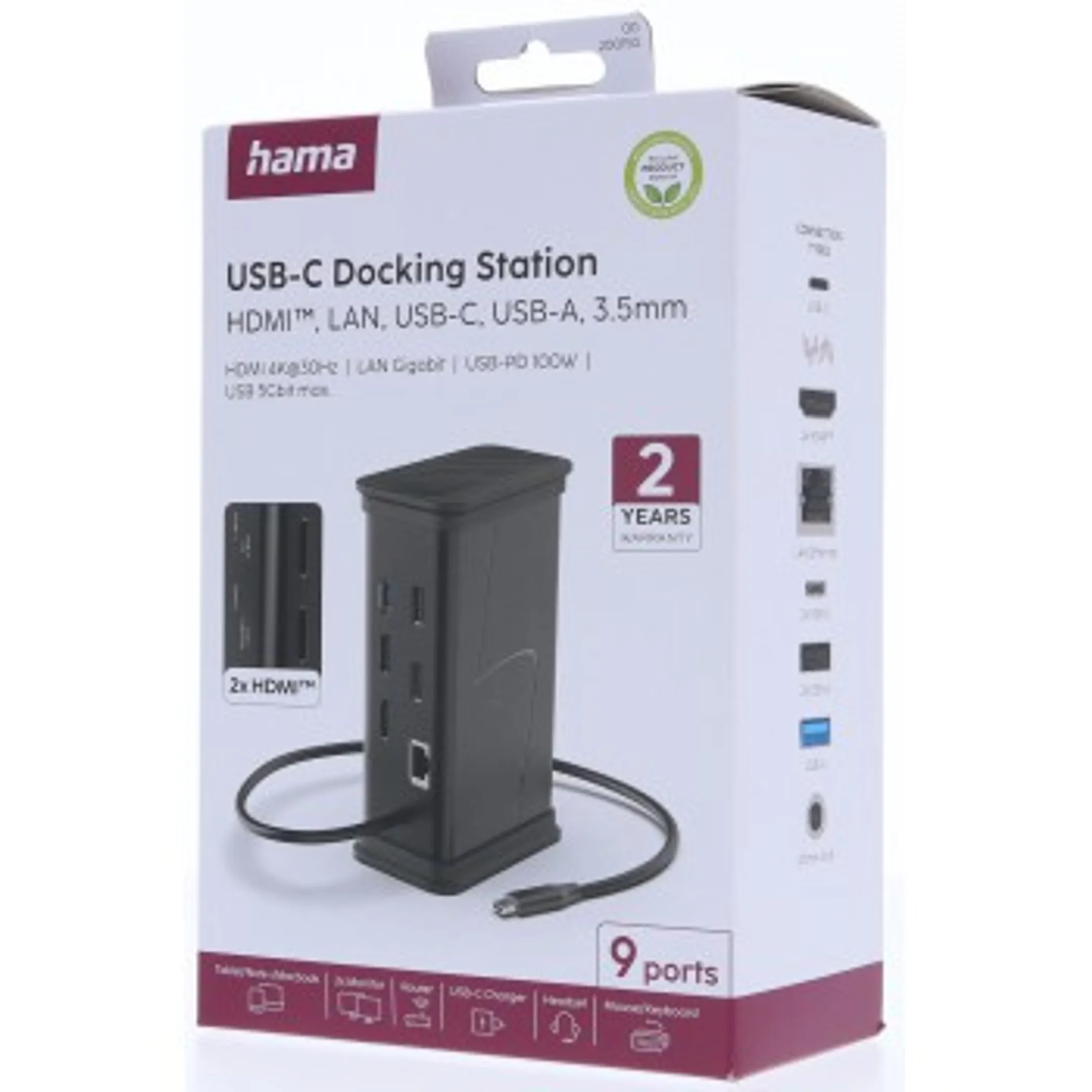 USB-C hub - 9 poorten - 2x HDMI, USB-A, USB-C, Lan / ethernet