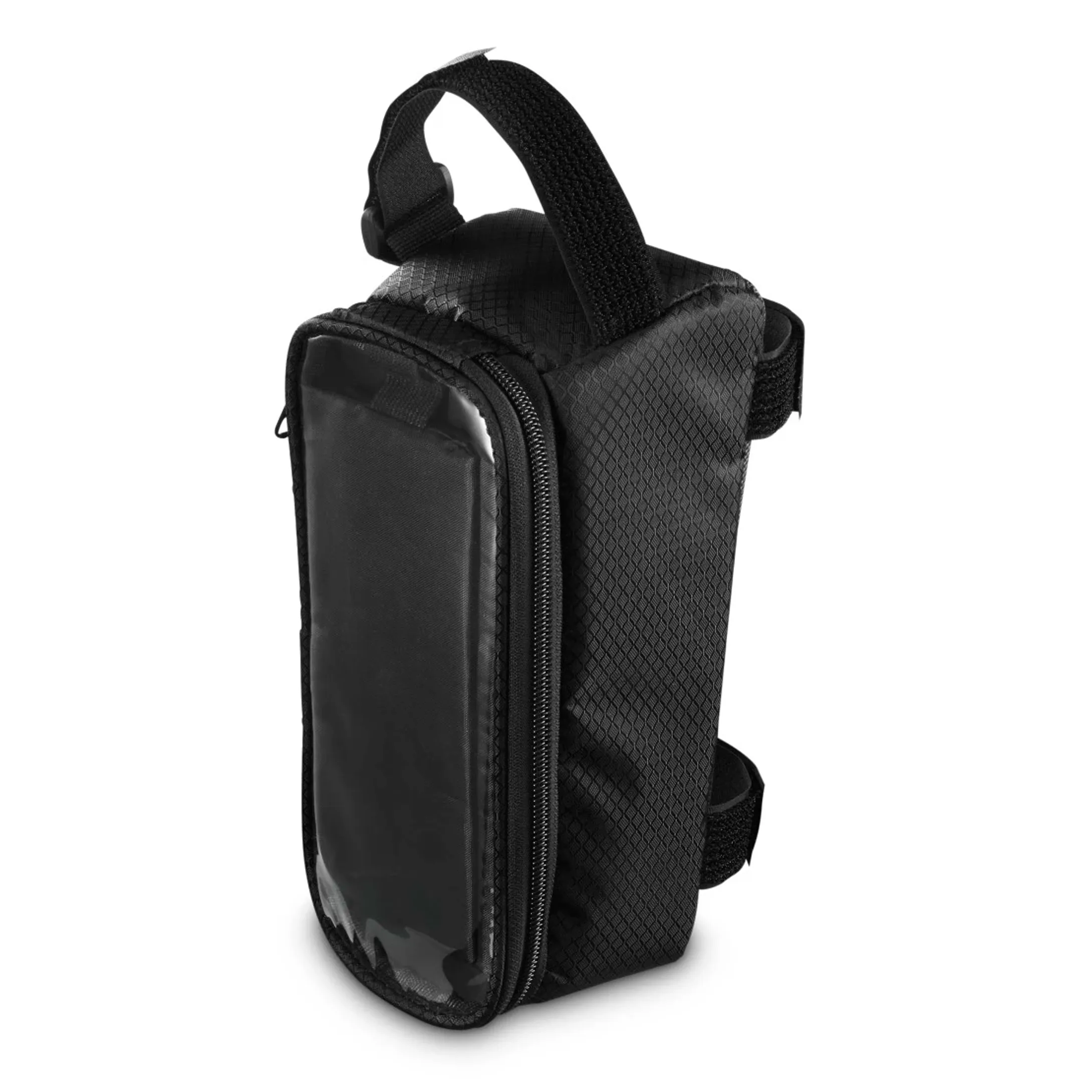 Sacoche de vélo avec poche transparente pour téléphone portable, à fixer sur le tube supérieur - Noir