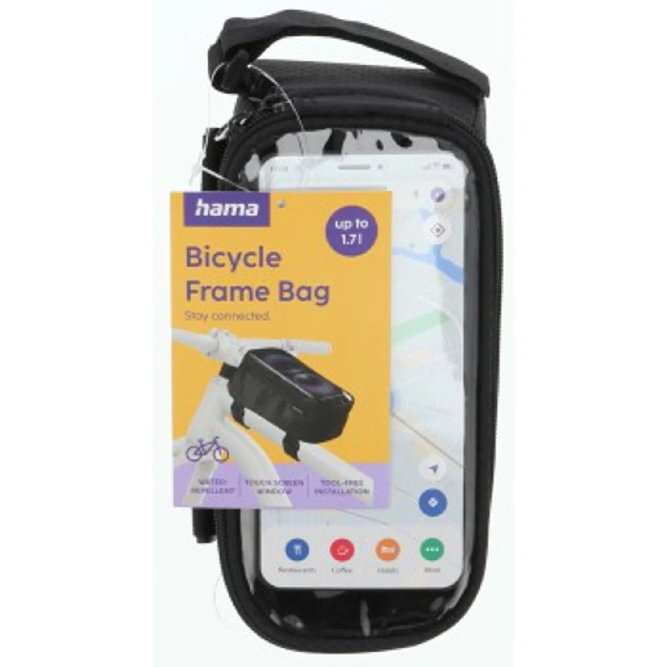 Sacoche de vélo avec poche transparente pour téléphone portable, à fixer sur le tube supérieur - Noir