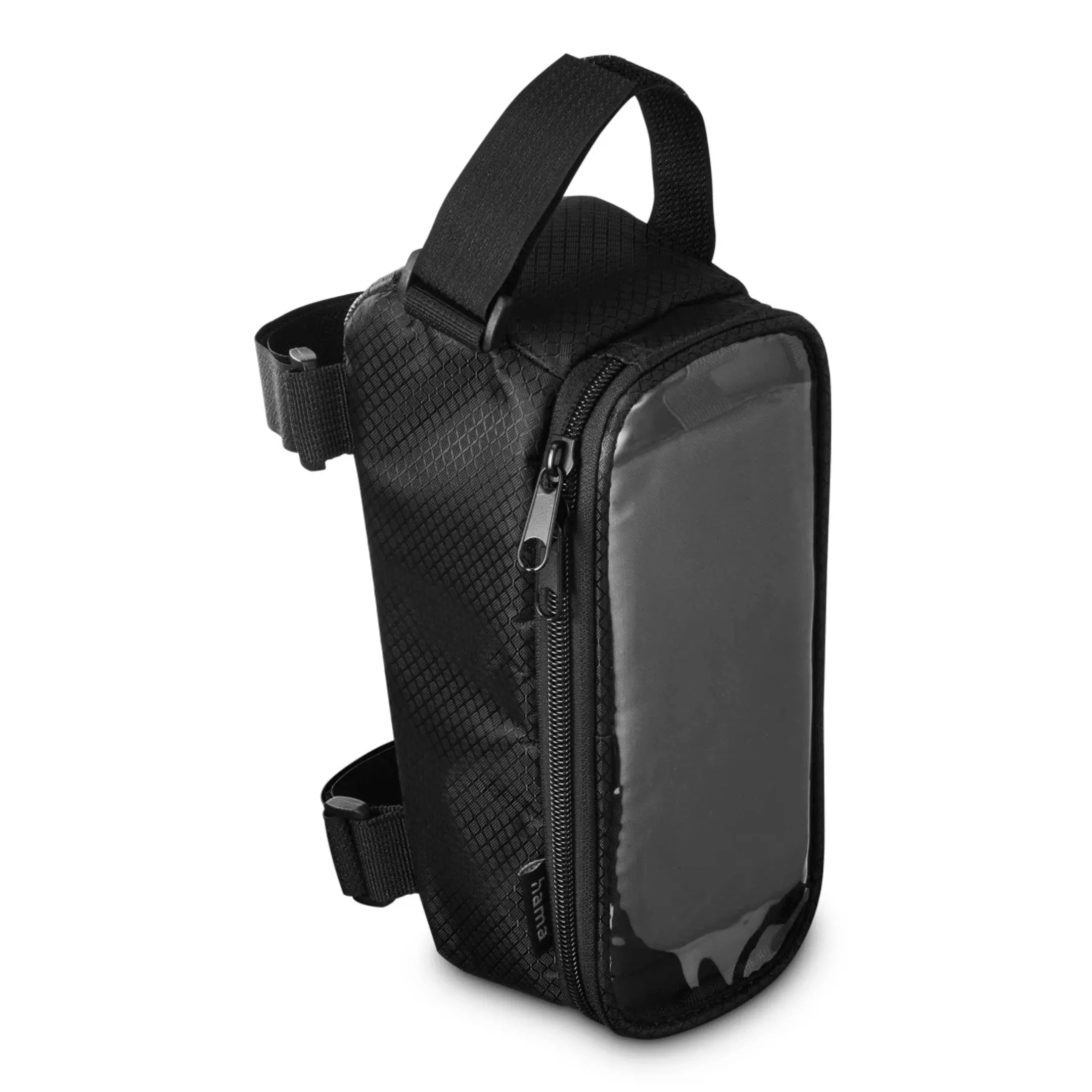 Sacoche de vélo avec poche transparente pour téléphone portable, à fixer sur le tube supérieur - Noir