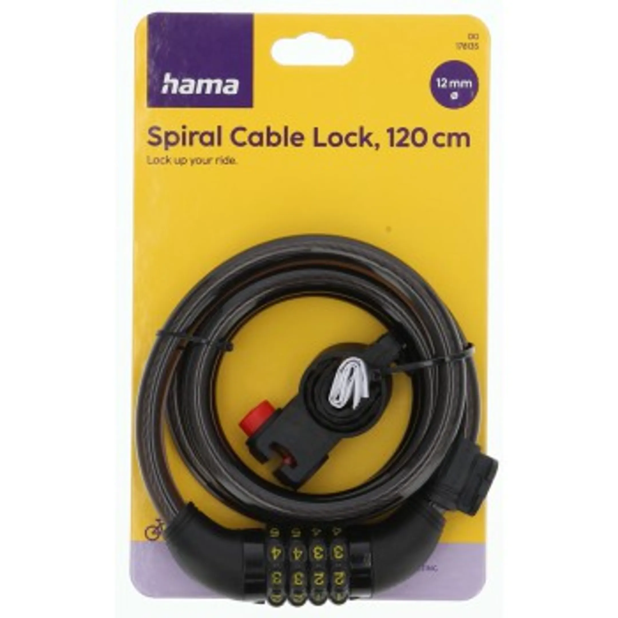 Antivol à combinaison en spirale pour vélo, 120 cm - Noir