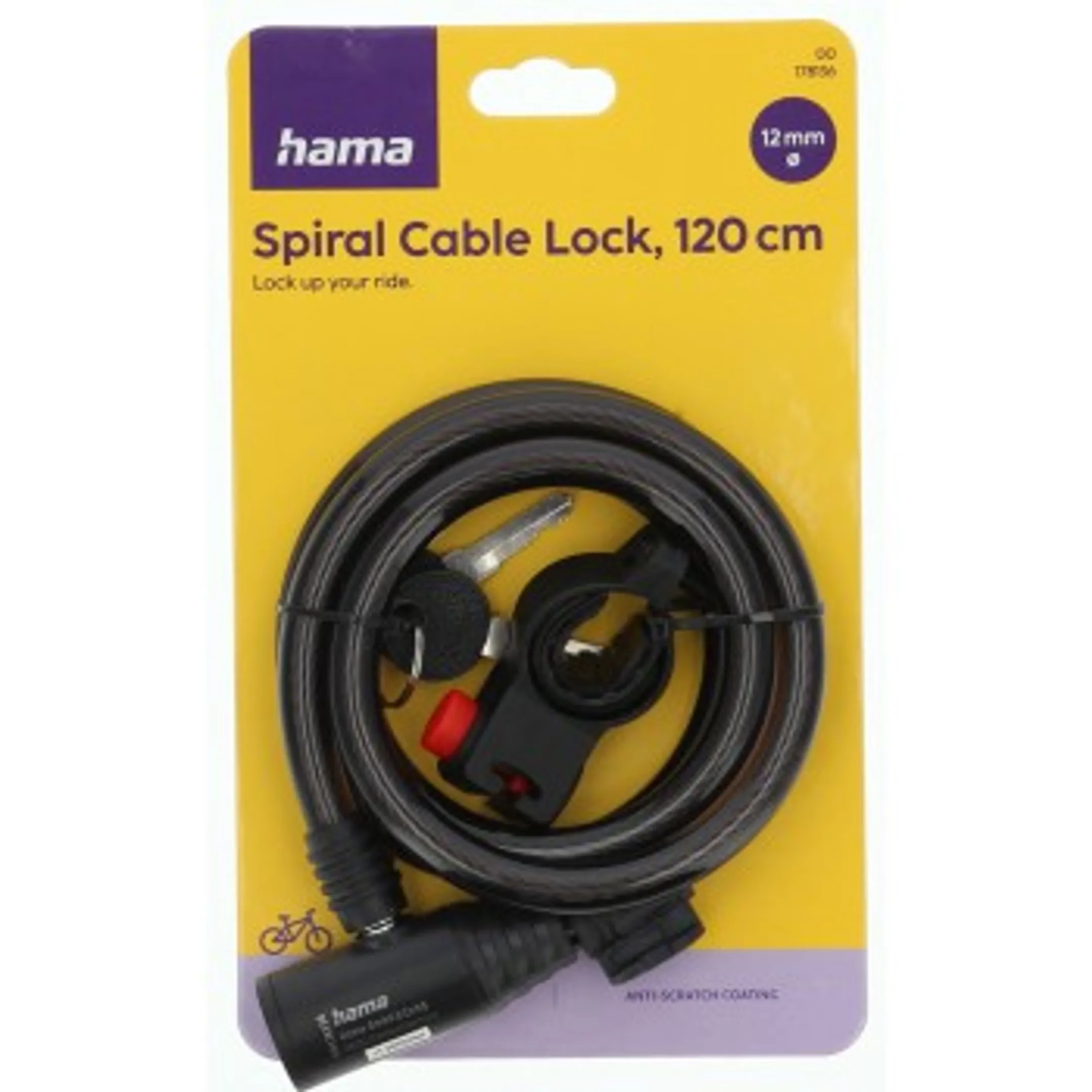 Câble antivol spiralé pour vélo, 120 cm - Noir