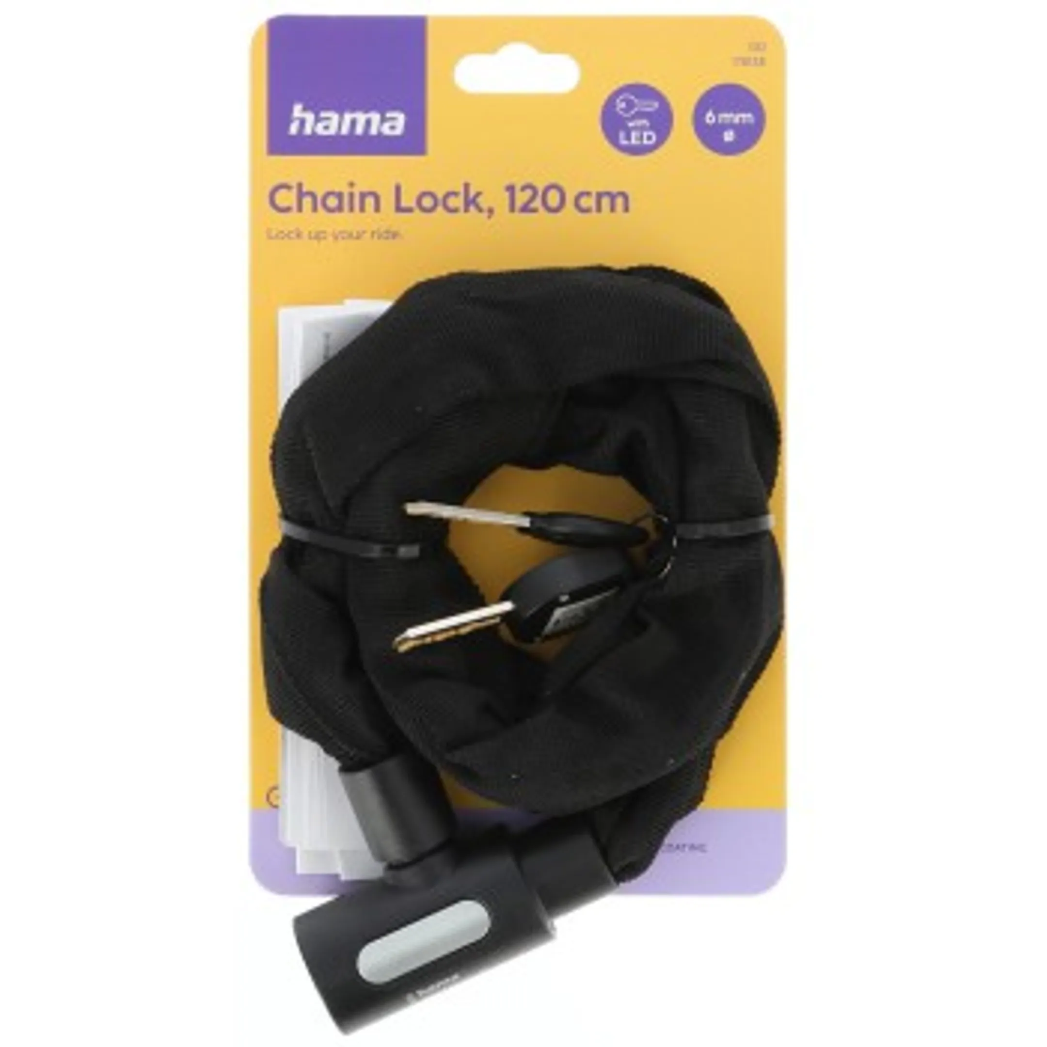Chaîne antivol pour vélo avec clé lumineuse, 120 cm  - Noir