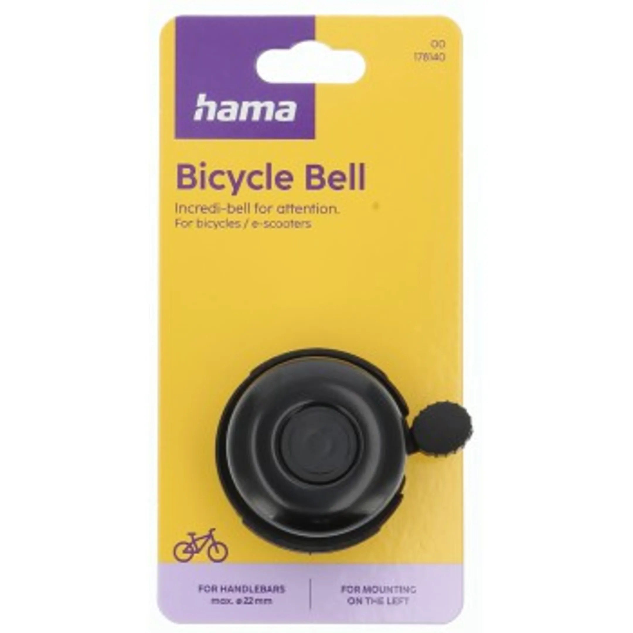 Sonnette de vélo - Ø 5,5 cm - Noir