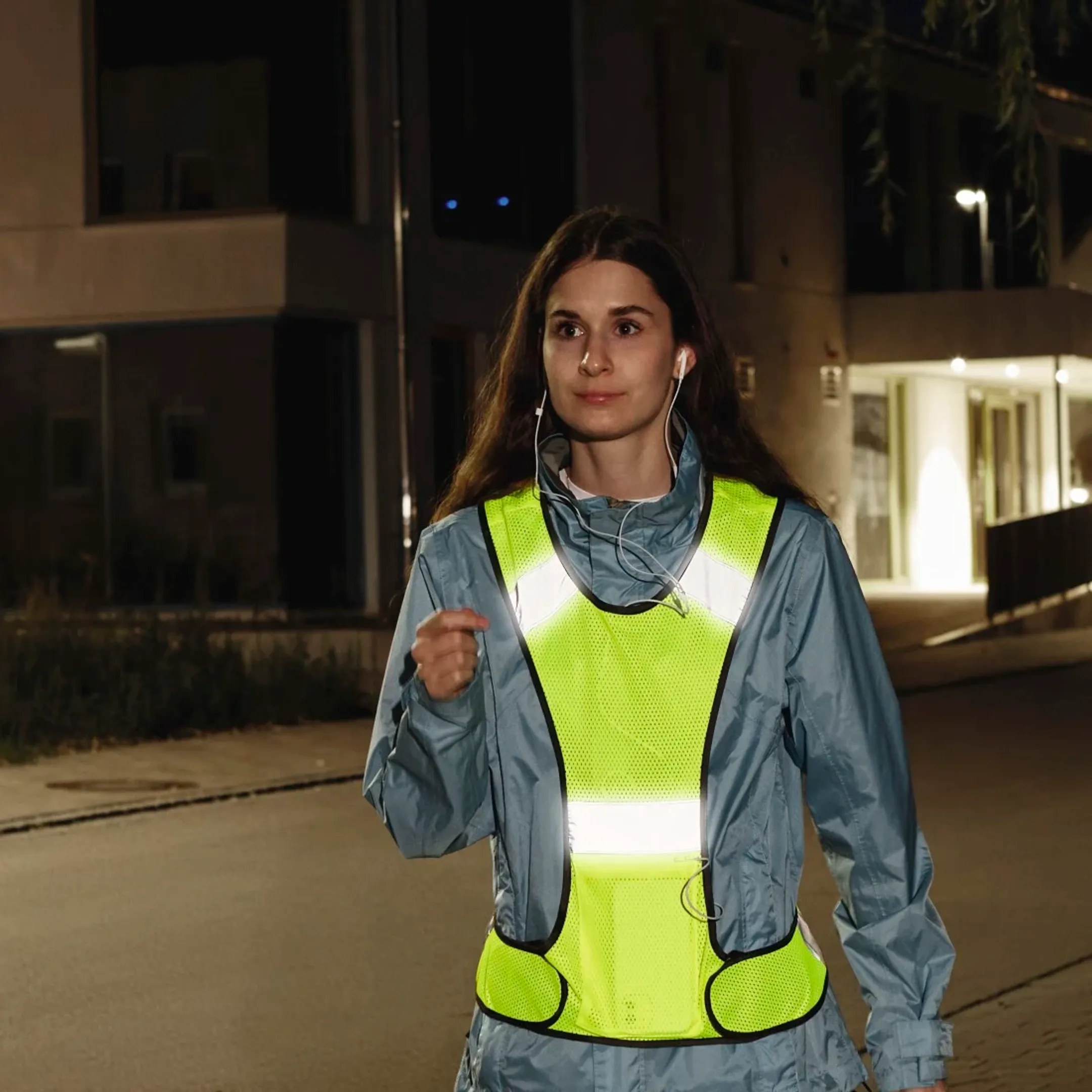 Gilet de course à pied réfléchissant avec poche, réglable, jaune fluo