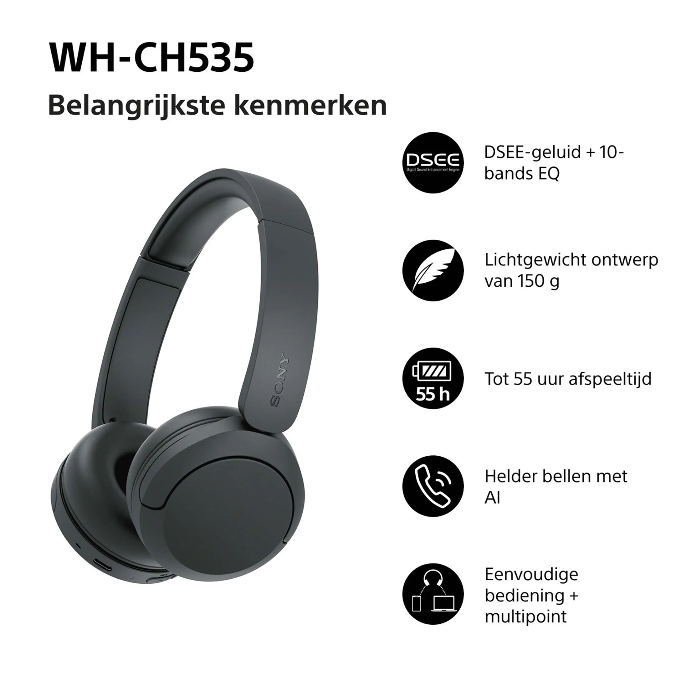 Koptelefoon WH-CH535 - Zwart