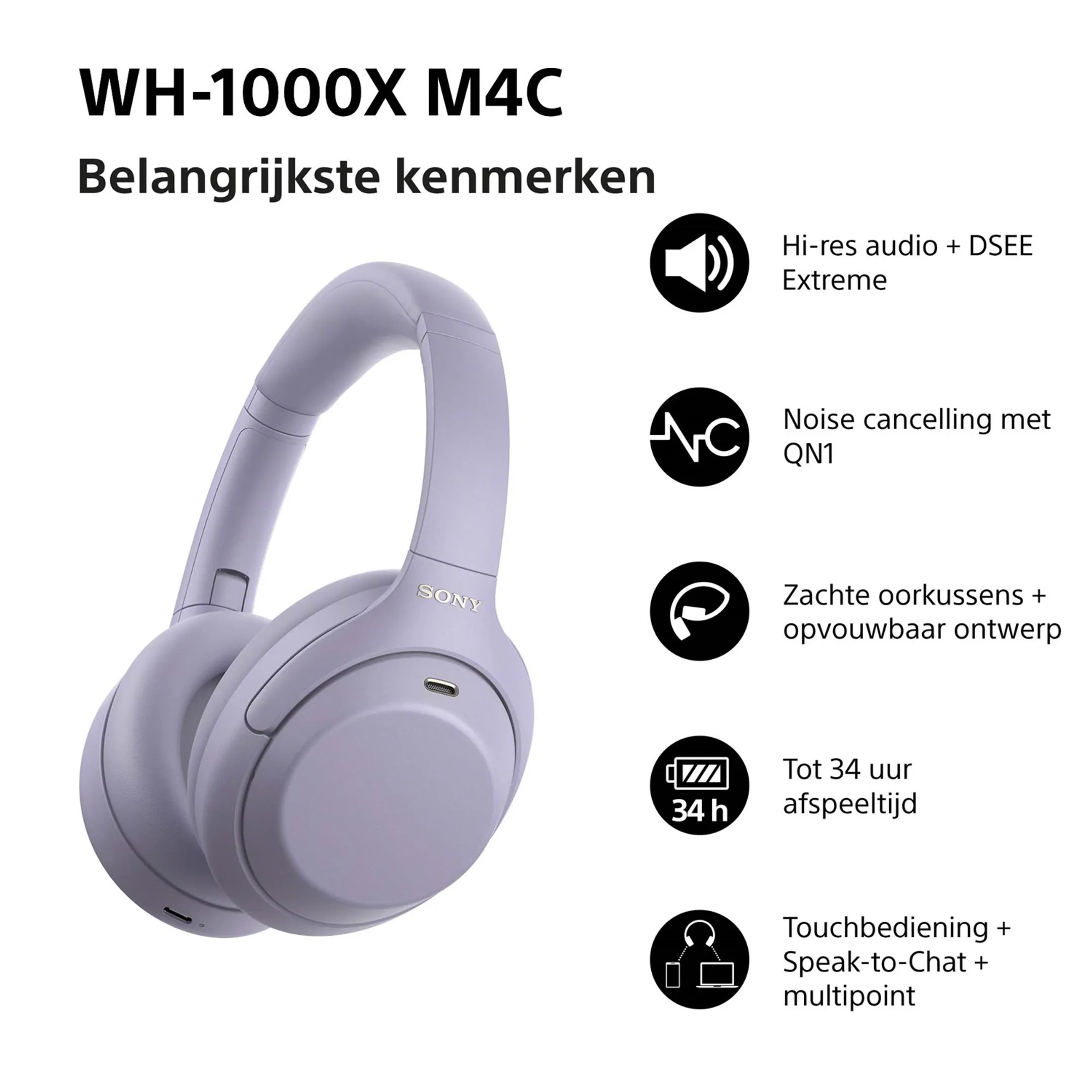 Koptelefoon WH-1000XM4C - Lavendel