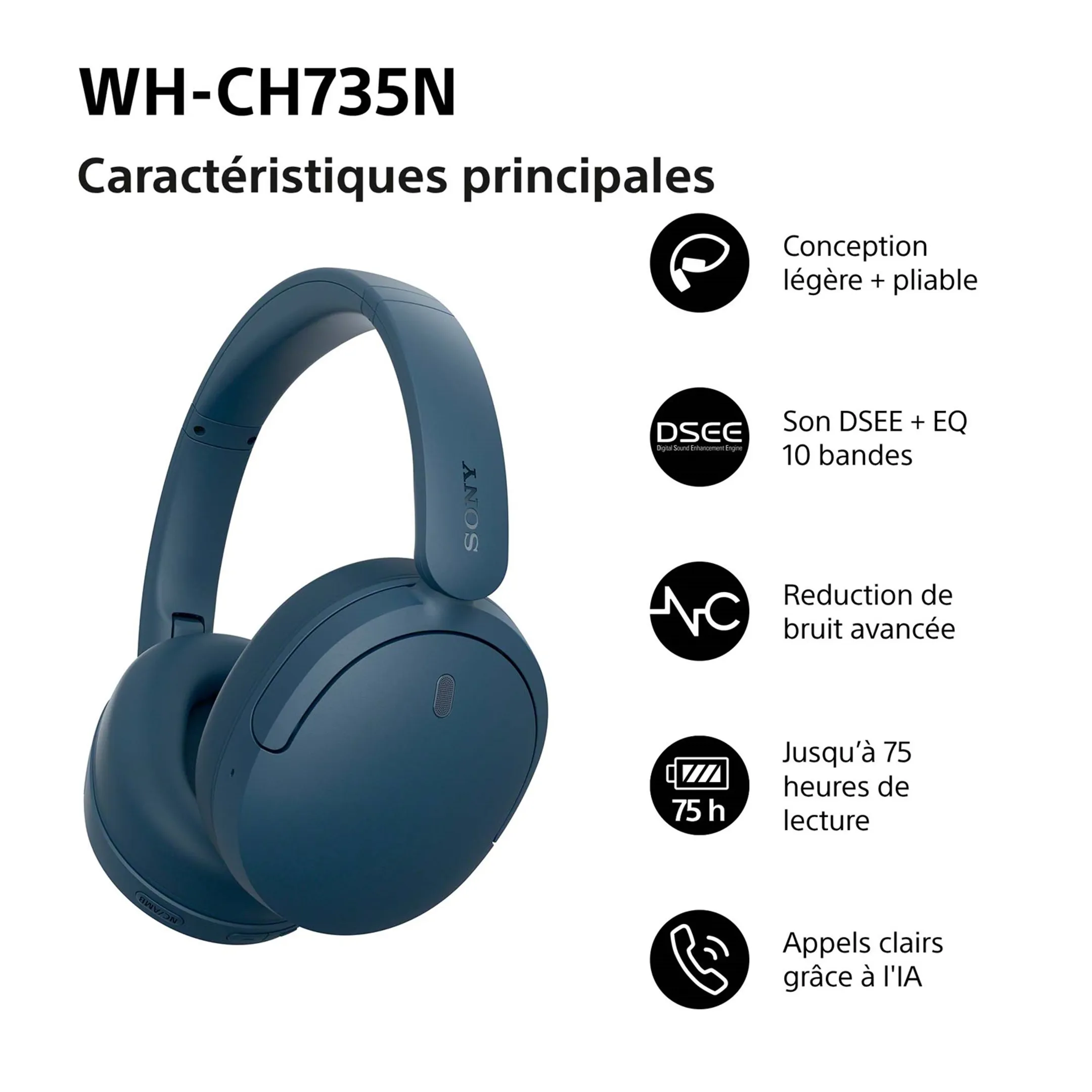 Casque WH-CH735N - Bleu