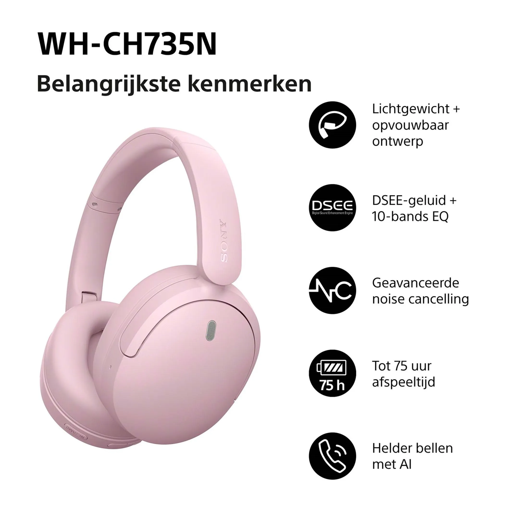 Koptelefoon WH-CH735N - Roze