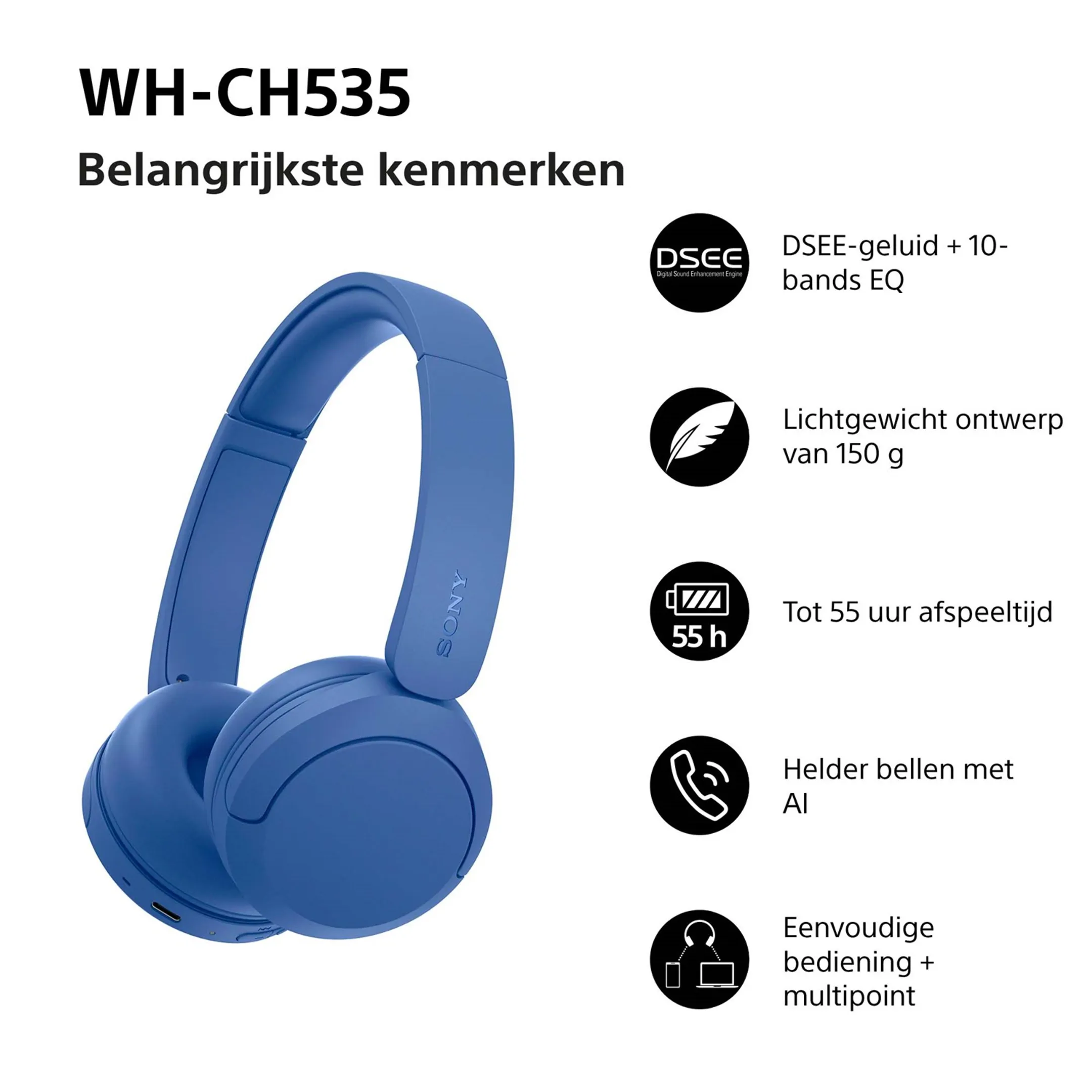 Koptelefoon WH-CH535 - Cobalt