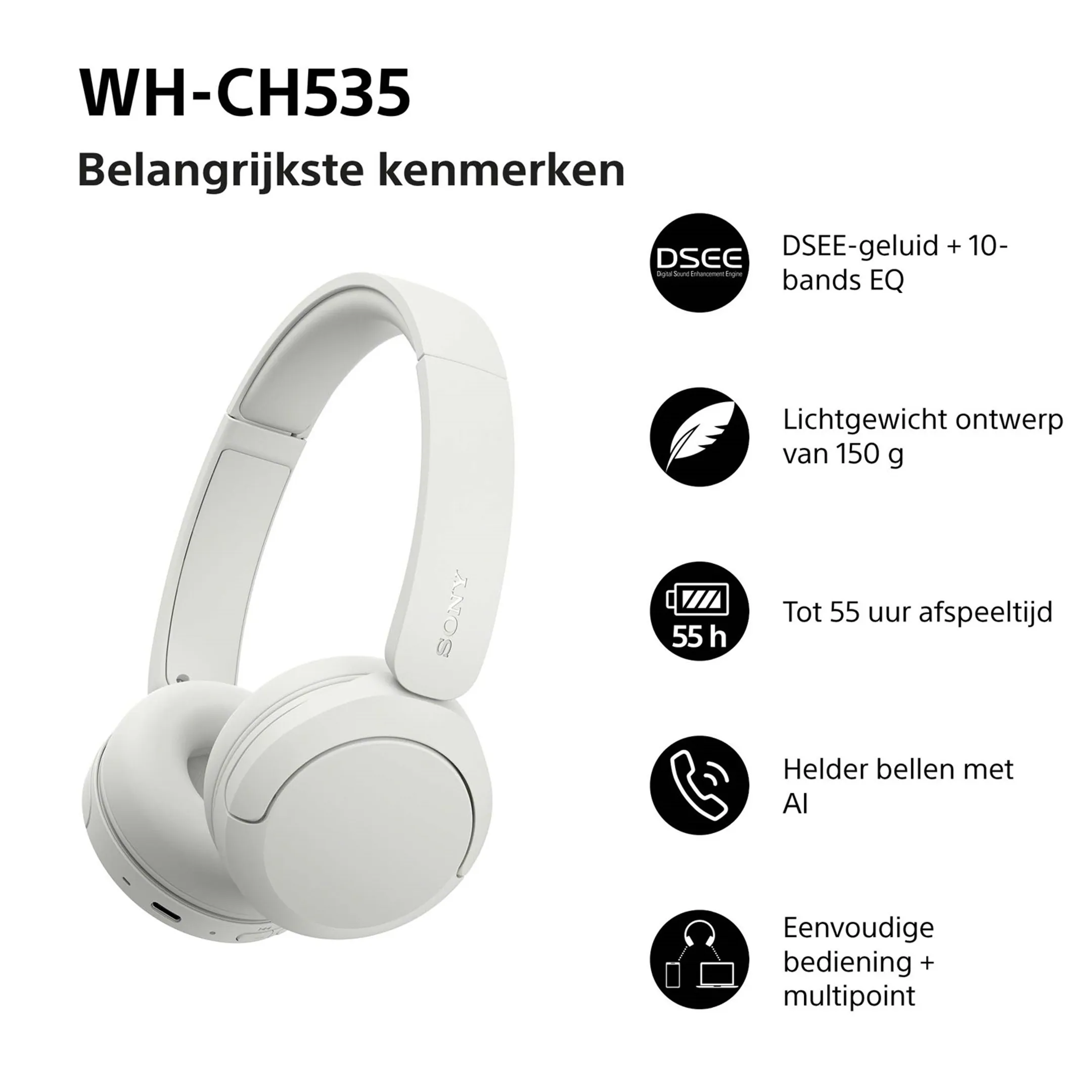 Koptelefoon WH-CH535 - Wit