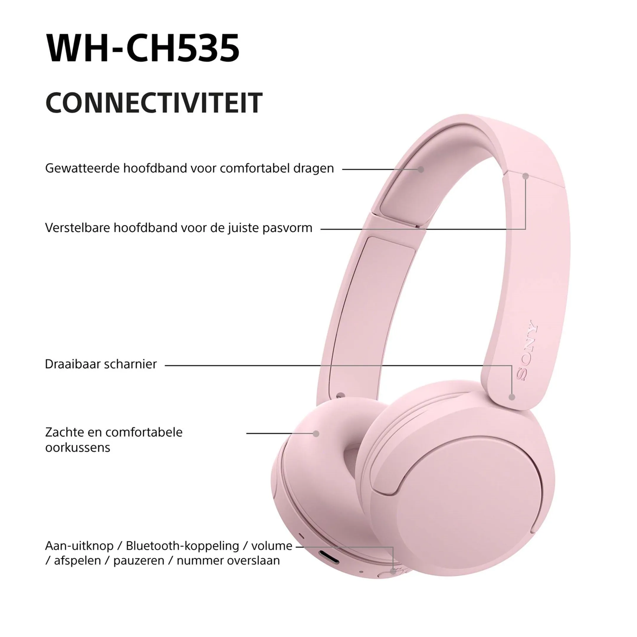 Koptelefoon WH-CH535 - Roze 