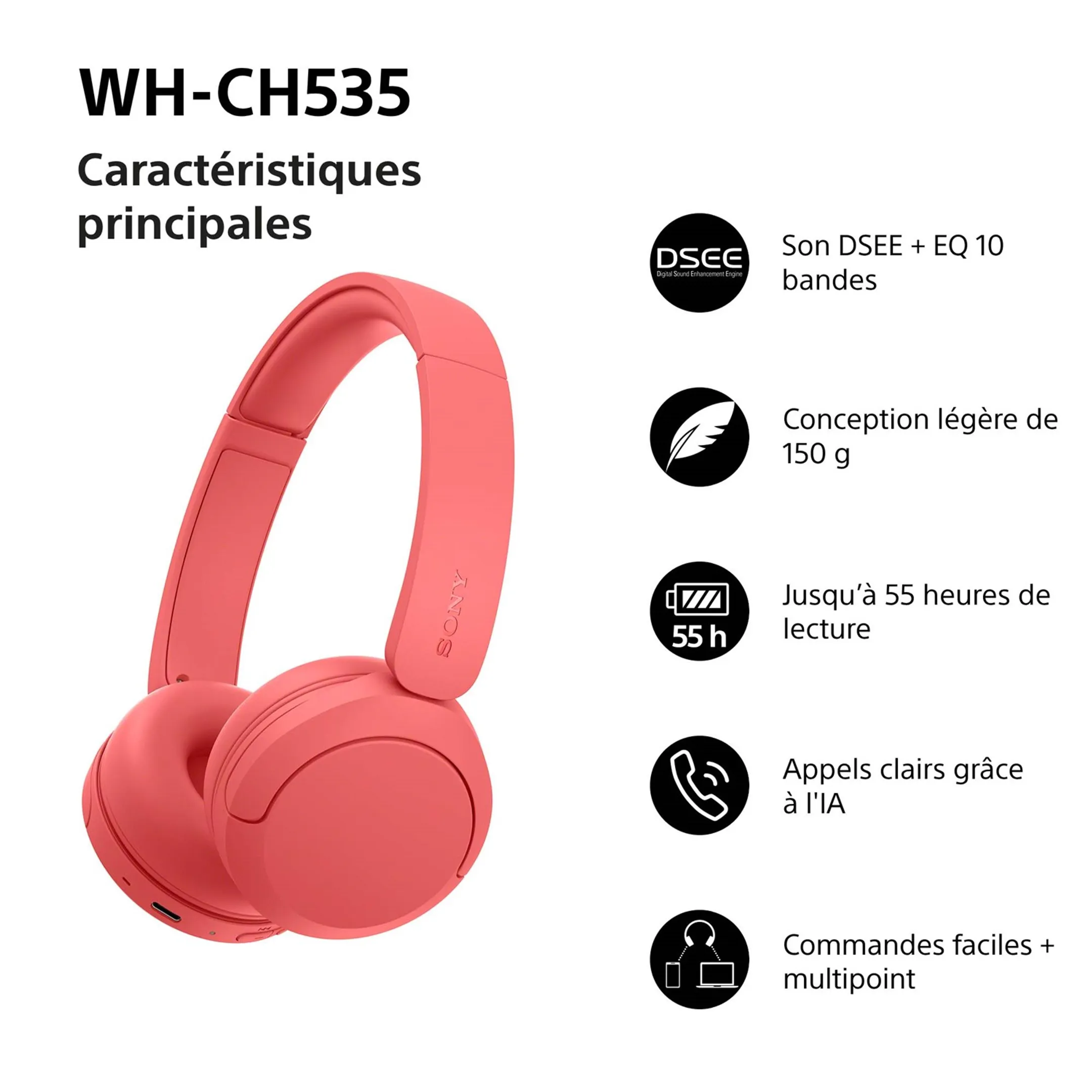 Casque WH-CH535 - Rouge