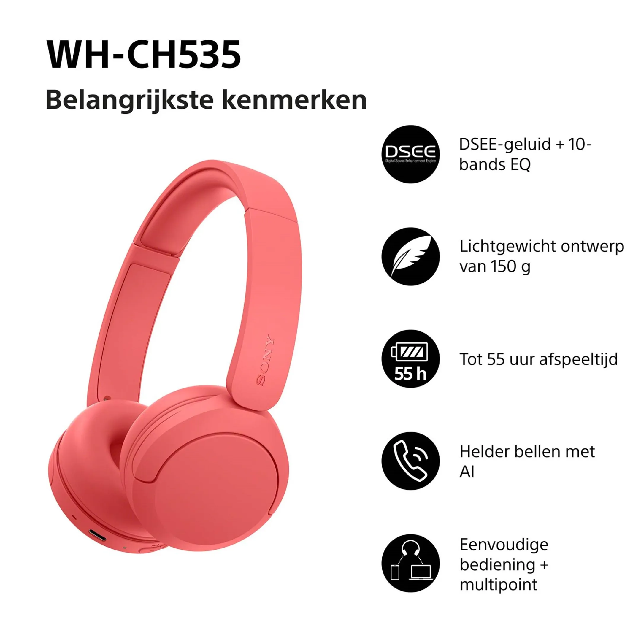 Koptelefoon WH-CH535 - Rood