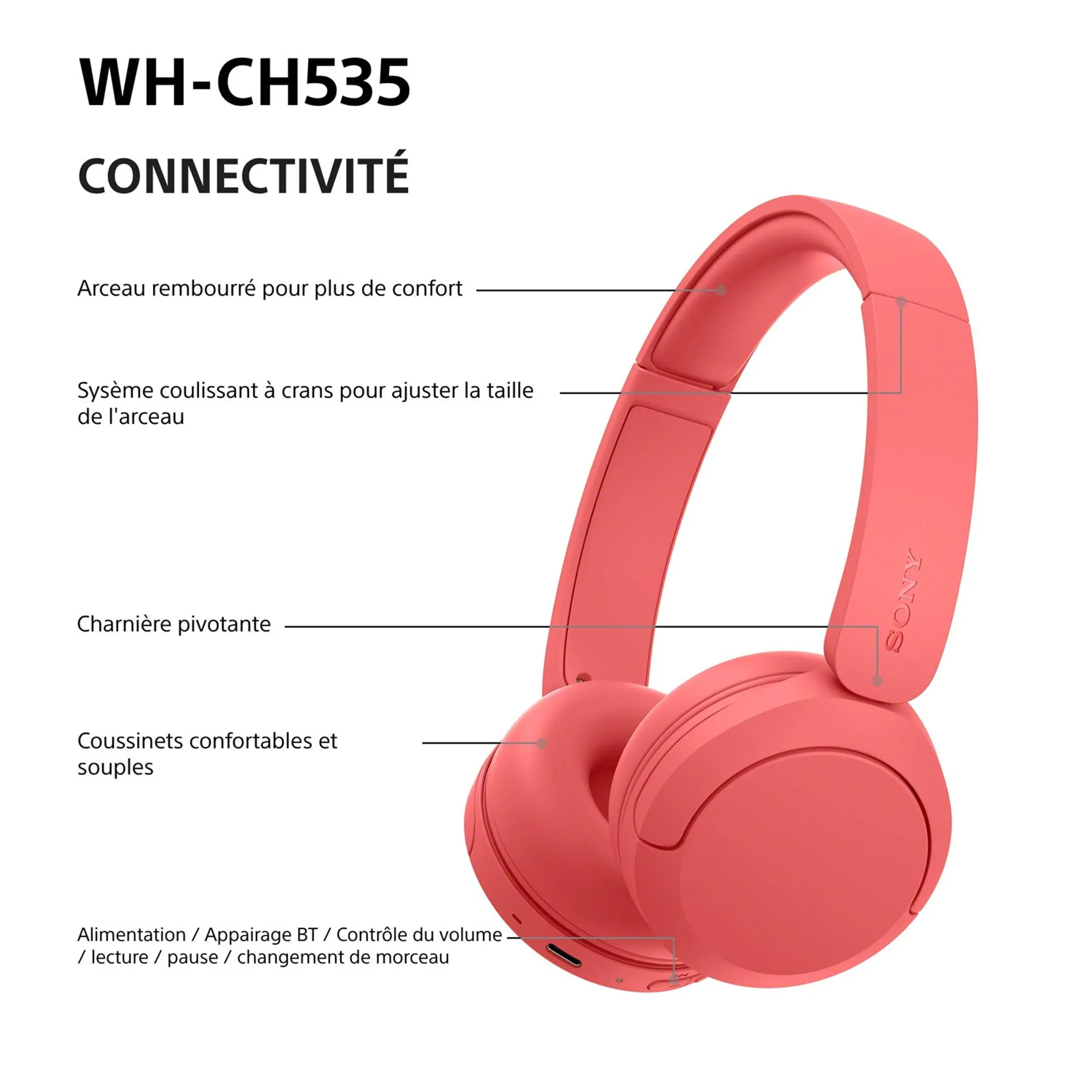Casque WH-CH535 - Rouge