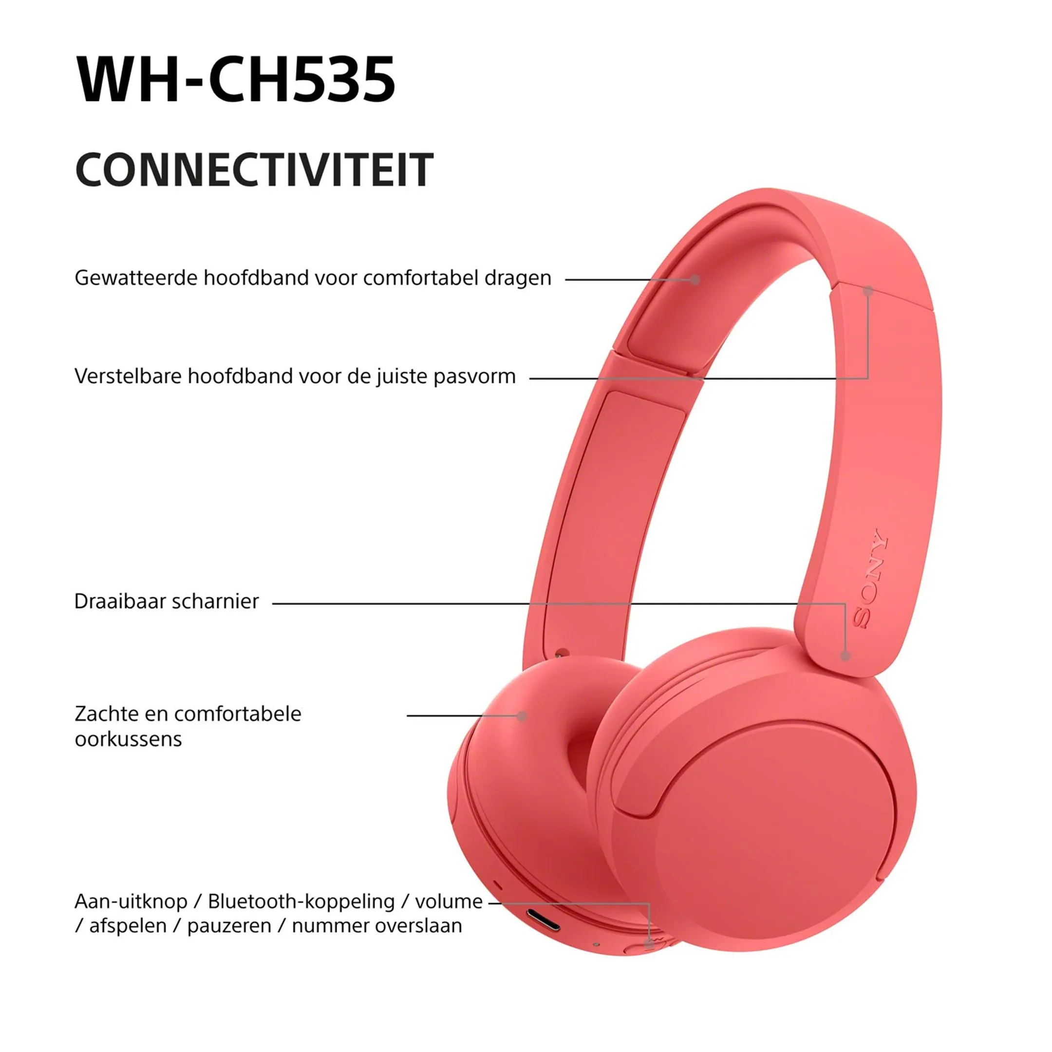 Koptelefoon WH-CH535 - Rood