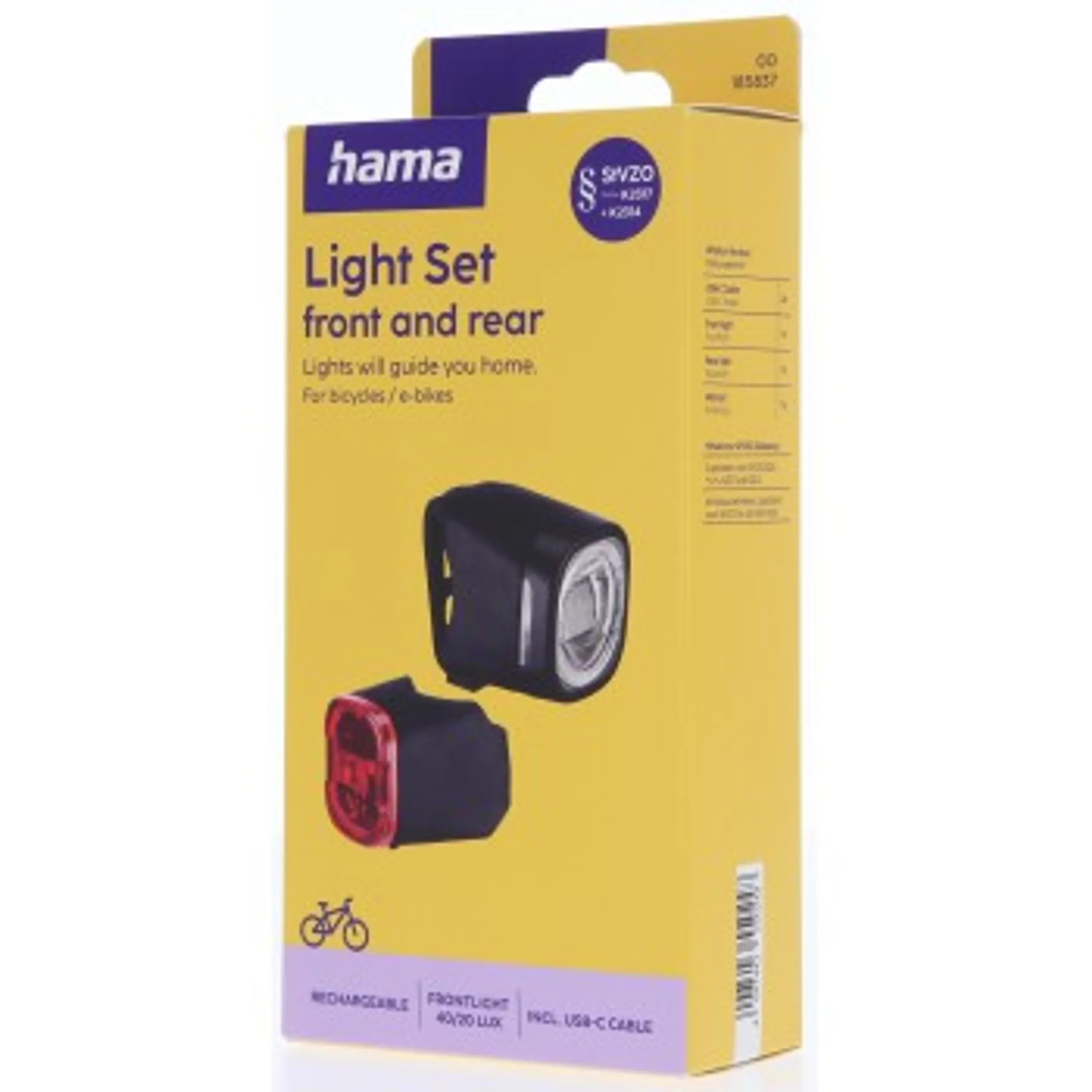 Kit d'éclairage pour vélo - Feux avant et arrière, LED, batterie, USB-C, homologué pour la circulation routière