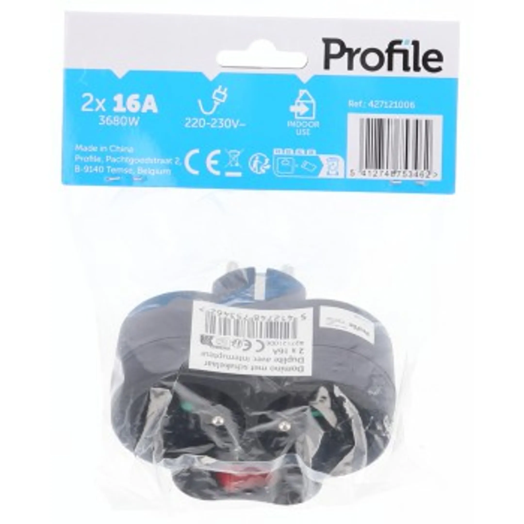 Multiprise double 2 x 16 A+ avec interrupteur - Noir