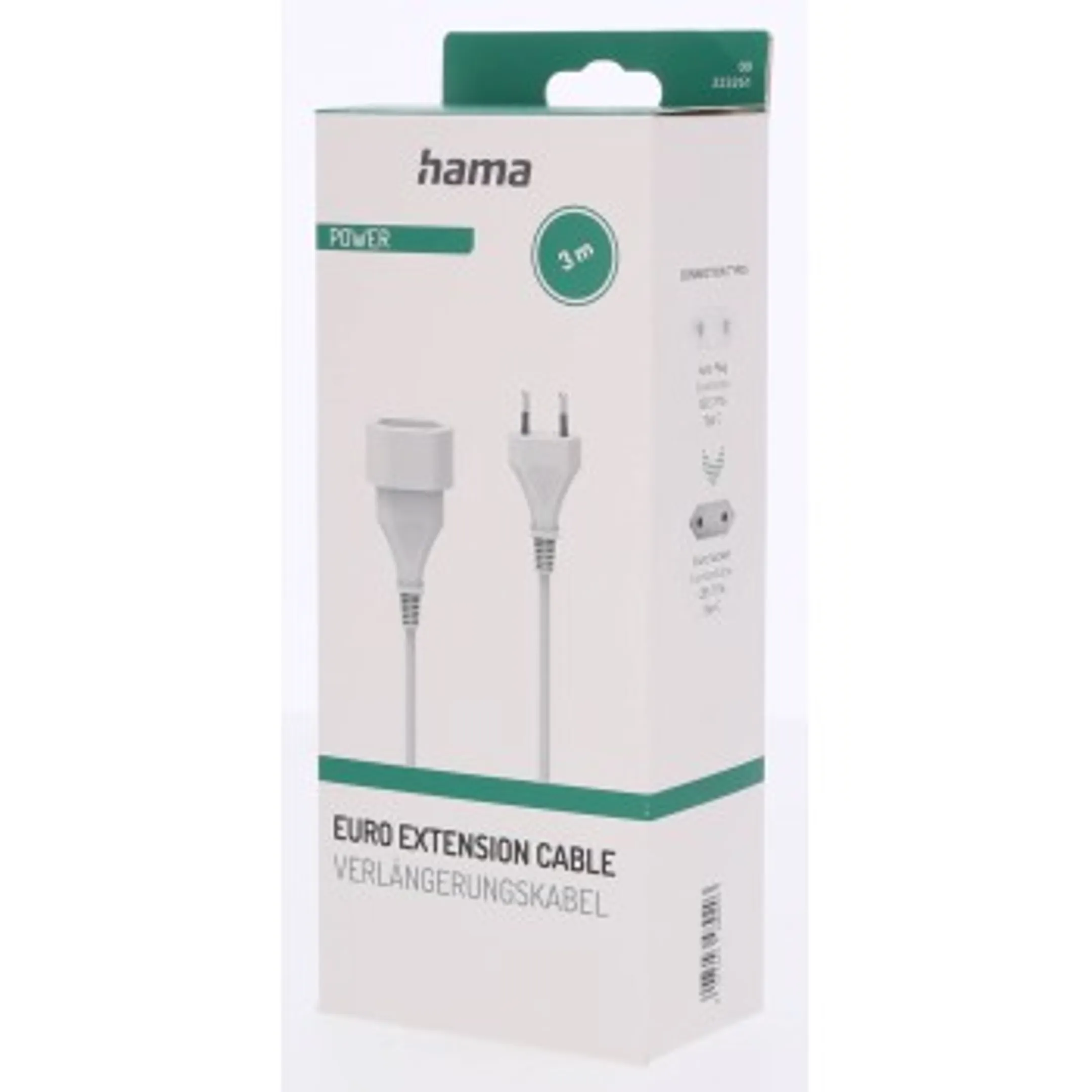 Rallonge avec fiche européenne, pour usage intérieur, 3 m - Blanc