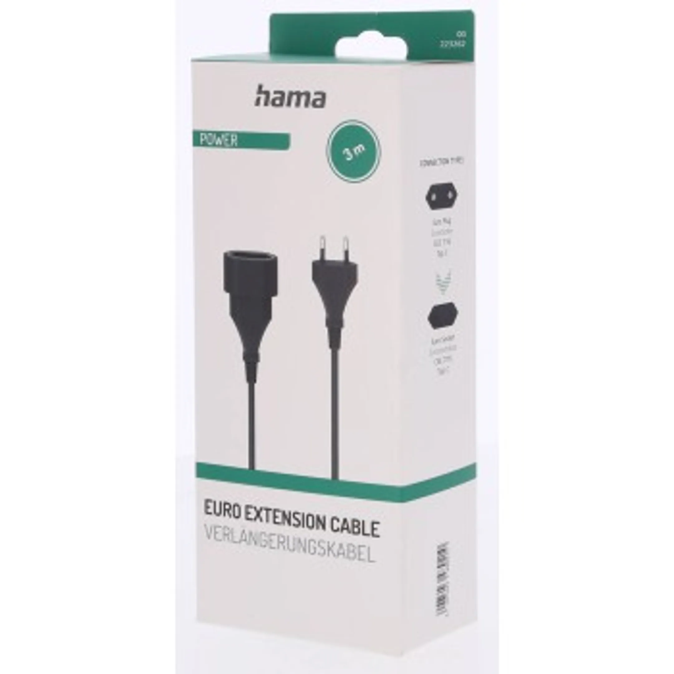 Rallonge avec fiche européenne, pour usage intérieur, 3 m - Noir