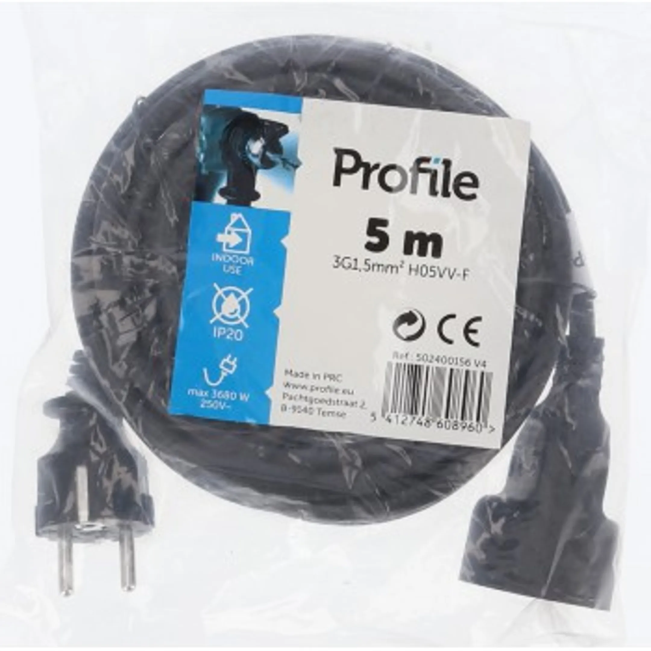 Rallonge, PVC, 5 m - Noir