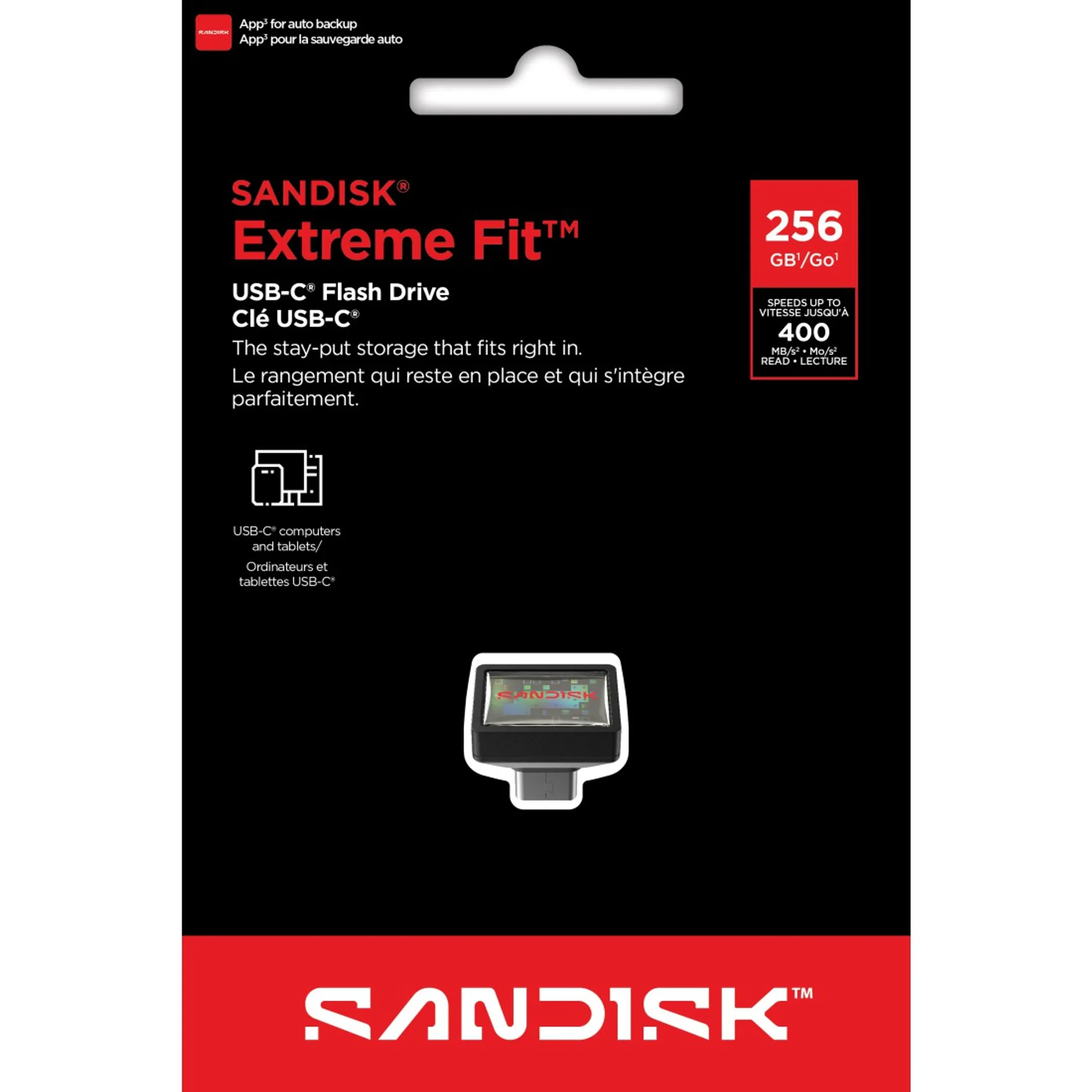 Cruzer Extreme Fit 256 Go, USB-C 3.2 Gen 1, 400 Mo/s