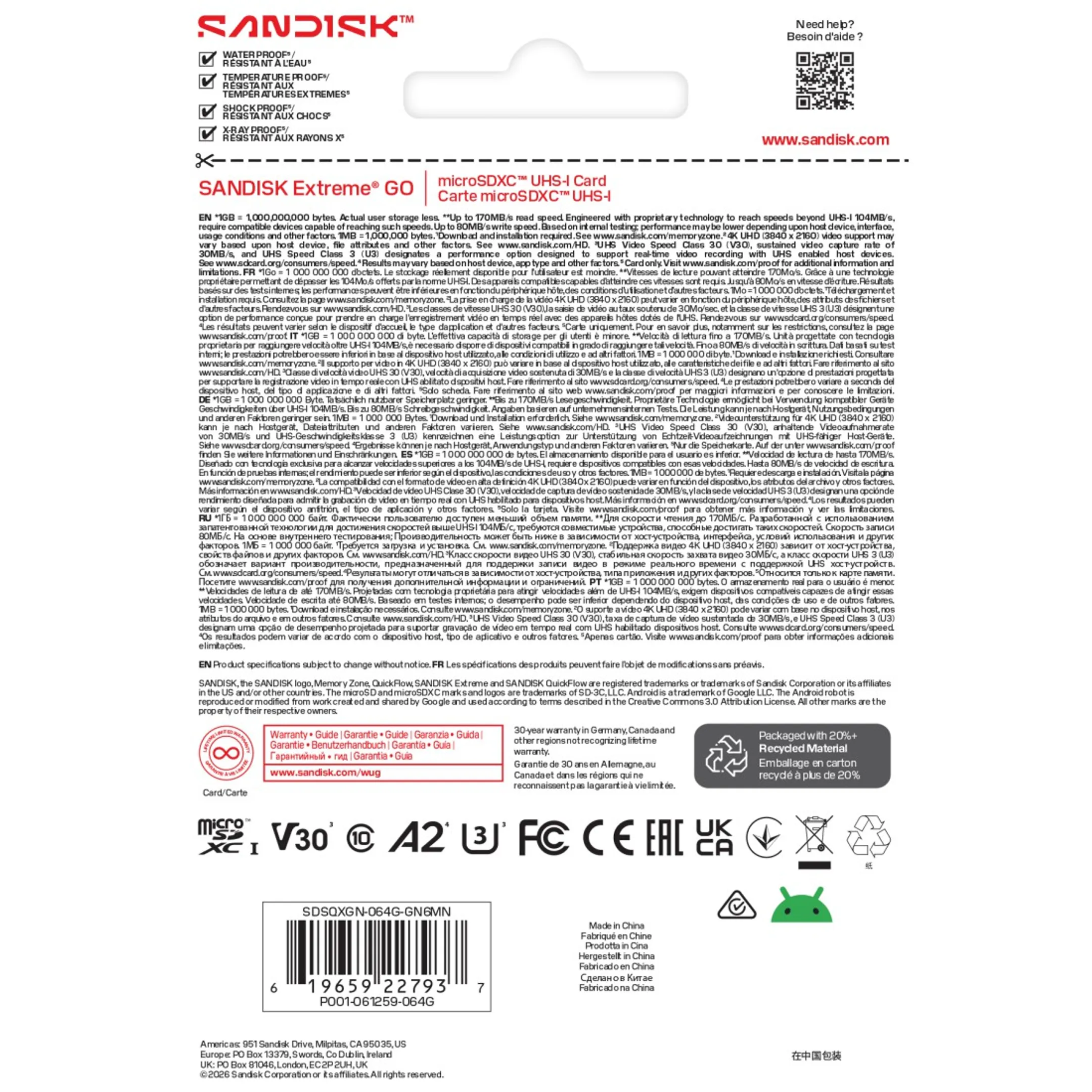 Carte MicroSDXC Extreme GO 64 Go